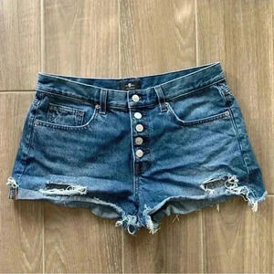 7 for all mankind blue denim cutoff shorts